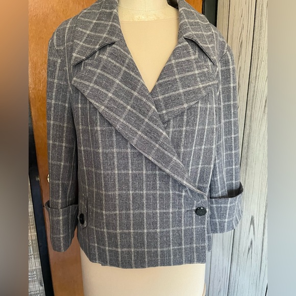 Kensie grey window pane doubled breasted lightweight jacket in size 10 - Picture 3 of 16